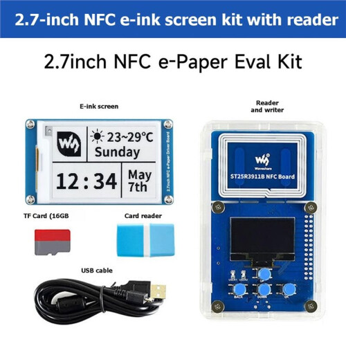 Waveshare 2.7 Inch Passive NFC-Powered E-Paper Screen Module Kit with Reader Low Power NFC Tag Panel for  Labels Signage 2