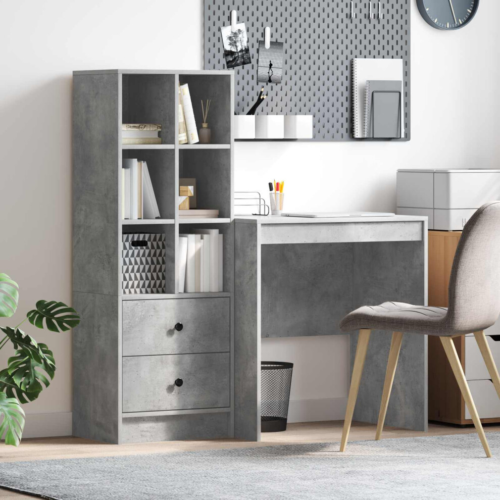 Vidaxl Desk With Drawer With Shelf With Storage 2 Pcs Concrete Grey