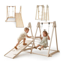 Vouwbare houten binnenspeeltuin - MAMABRUM - 3 in 1 - Omkeerbare glijbaan - Klimwand