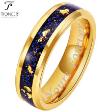 Bague Tioneer Galaxy Style en carbure de tungstène avec incrustation d'opale et de feuille d'or, disponible en 8 mm ou 6 mm, pour homme et femme.