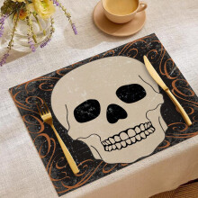 Janrevotw Jogos Americanos de Linho para o Halloween, Série Doces ou Travessuras, Jogos Americanos Combinados para Mesa, Utensílios de Mesa