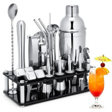 23-Piece Stainless Steel Cocktail Shaker Set with Acrylic Stand - Complete Cocktail Kit - Professional Bartender Kit