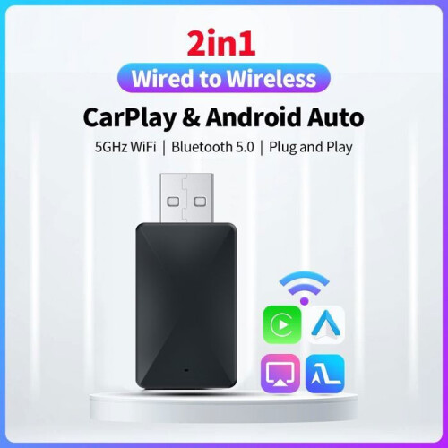Ασύρματος προσαρμογέας 2 σε 1 για CarPlay Android Auto Mini Box, προσαρμογέας Bluetooth 5.0, WiFi Dong