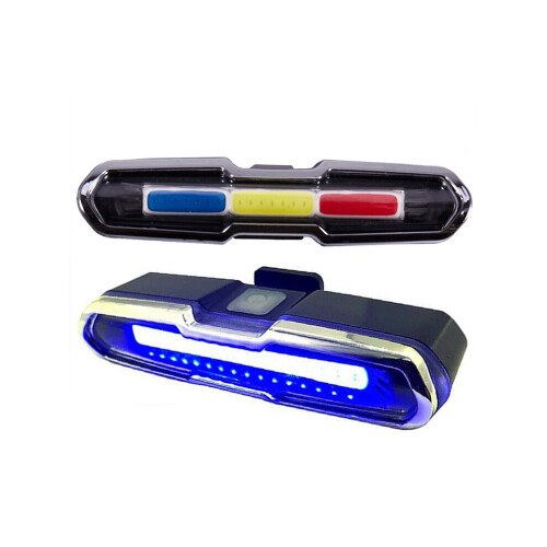 Επαναφορτιζόμενο πίσω φως ποδηλάτου LED USB, κόκκινο - λευκό - μπλε χρώμα φωτός 1