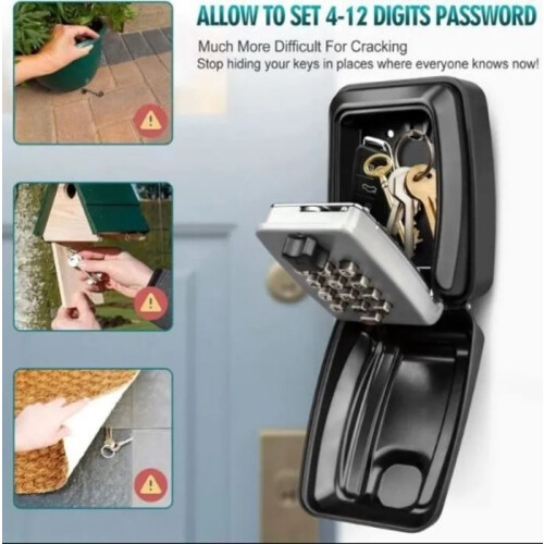 Wall-mounted key box - Secure - Black - Waterproof - Rustproof - 12 Digits 1