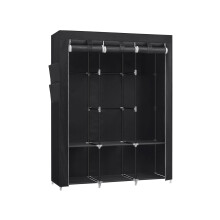 Portable Wardrobe - Fabric - Black - Large Capacity with 3 Hanging Rails and Shelves