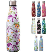 Waterfles - BIGOOD - 500 ml - Geïsoleerd roestvrij staal - BPA-vrij - Wit met bloemenprint