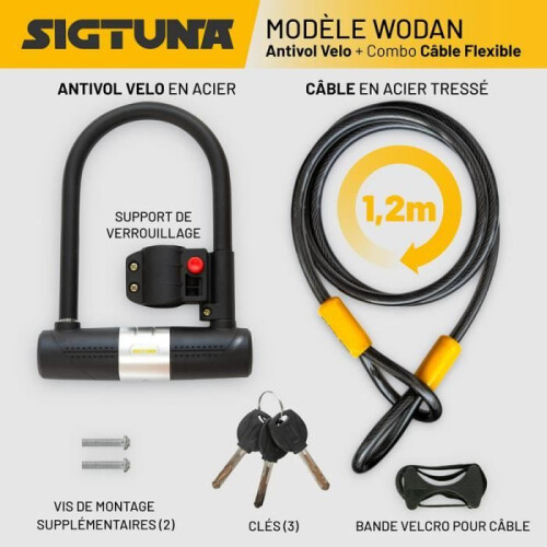 SIGTUNA Bicycle Lock - Yellow - 1.2m Cable - 16mm - 3 Security Keys 1