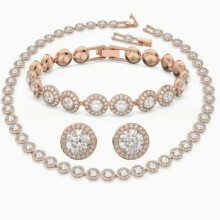 3-delige roségouden trouwsieradenset: elegante ronde halo-ketting, armband en oorbellen. Sieradenset voor dames.