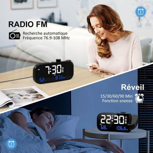 Ξυπνητήρι με προβολέα οροφής - Ψηφιακό ξυπνητήρι με ραδιόφωνο FM - 2 ξυπνητήρ 2