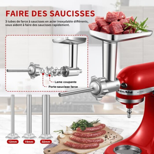 Εξάρτημα μύλου για μίξερ KitchenAid, 3 σωλήνες και θήκες για γέμιση λουκάνικων, 4 δ 2