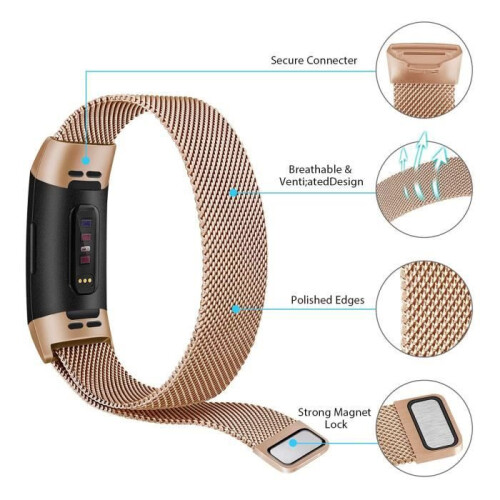 Βραχιόλι Milanese Loop συμβατό με Fitbit Charge 3 & Fitbit Charge 4, Ρυθμιζόμενο μεταλλικό λουρ 1