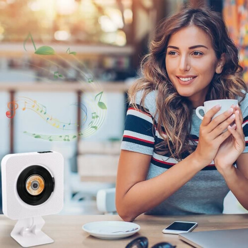 Φορητό CD Player UVERBON με ενσωματωμένα ηχεία HiFi και βάση τοίχου - Λευκό 1