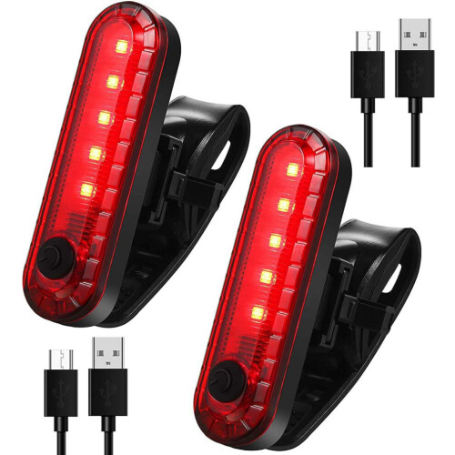 2-pack USB rechargeable LED bicycle rear light, bright, 4 modes, waterproof, red 1