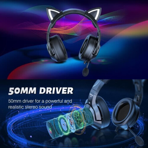Cuffie con orecchie da gatto e microfono per Xbox One / PS4 / PC / Nintendo Switch - Nere 1