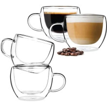 Kaffekopp - ZOOMSKY - Dobbelvegget - Borsilikatglass - 150ml - 4 stk