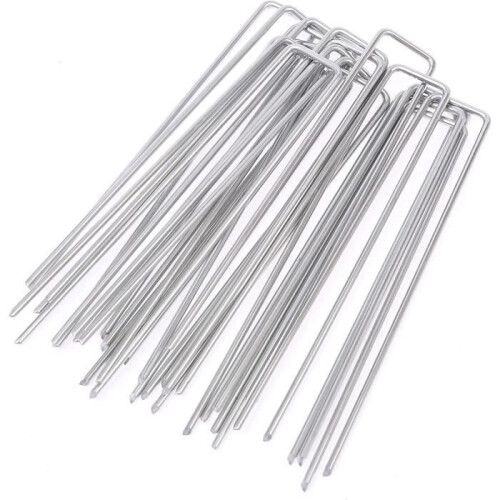 Galvanized Steel Fixing Stakes - 50pcs - U-Shaped for Weed Control Fabric - 150x25mm