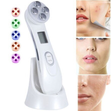 Aparat de masaj facial cu 6 LED-uri cu ultrasunete, reîncărcabil prin USB, antirid și anti-îmbătrânire
