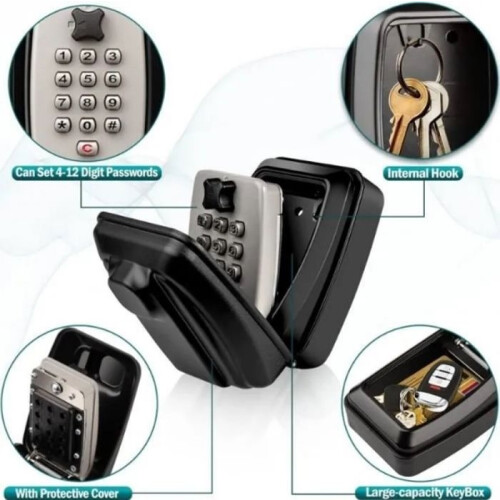 Wall-mounted key box - Secure - Black - Waterproof - Rustproof - 12 Digits 2