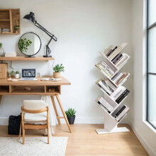 Bookshelf - Wood - Rustic Brown - 9-Tier Corner Design for Books, CDs, and Games