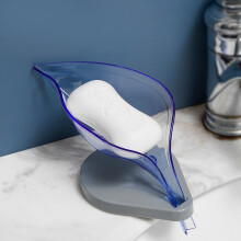 Porte-savon WinysinBar, en forme de feuille, auto-drainant, en plastique violet avec ventouse pour douche, salle de bain et lavabo de cuisine
