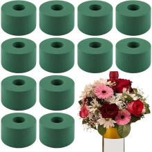12 Pcs Floral Foam Holder for Wine Bottle Full Ring Green Floral Foam Bouquet Holders for Bottle Decor DIY Crafts