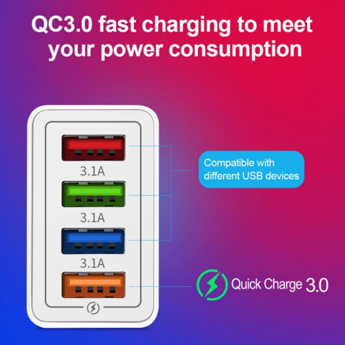 Chargeur mural portable 4 ports USB en forme de cube, charge rapide, compatible iPhone, iPad et Android. 2
