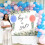 Hintergrund mit Grünpflanzen für die Geschlechtsenthüllung, blaue oder rosa Ballons, Banner „Junge“ oder „Mädchen“, 3