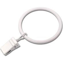 20 db fehér függönykarika klipszekkel, 4,7 cm belső átmérőjű, 3,8 cm-es rúdra illeszkedő, drapériákhoz, masnikhoz, kalapokhoz