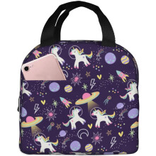 Ruimte Planeten Regenboog Eenhoorns Lunchbox Geïsoleerde Lunchtas Herbruikbare Koeltas Lunchtas met Voorvak Handtas voor Werk Picknick Wandelen