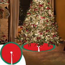 Jupe de sapin de Noël tricotée Comefolife35", rouge vin, grosse maille torsadée, décoration rustique épaisse, compatible avec les petits sapins