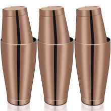 Juego de 3 cocteleras profesionales para bar, coctelera Boston de acero inoxidable (oro rosa).