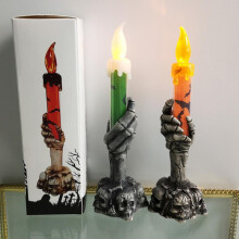 2 candele a forma di mano scheletrica, compatibili con le decorazioni di Halloween, portacandele a forma di teschio senza fiamma per casa, feste,