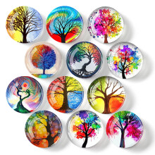 Emlimny Lot de 12 aimants magnétiques en verre pour réfrigérateur - Décoration Arbre de Vie Rond, compatible avec tableau blanc, armoire,