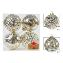 YOBOLK Ausverkauf Weihnachtsdekorationen 4-teiliges Set 10 cm Kugeln, zerbrochene Kugeln, verchromter Kunststoff, Weihnachtsbaumschmuck, Anhänger,