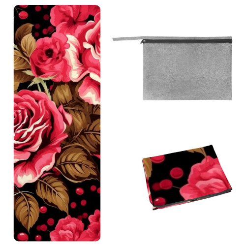Πετσέτα γιόγκα Rose Leopard με τσάντα αποθήκευσης - 72,8"x26,8" για γιόγκα, πιλάτες,