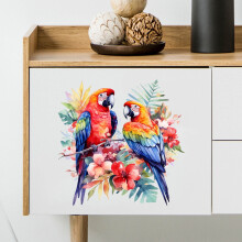 Muursticker met papegaaien en bloemen voor de woonkamer, slaapkamer, badkamer en toilet. Verwijderbare sticker voor huisdecoratie.