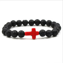 RSAMD Herren Damen 8 mm Natürliche runde Edelsteinperlen Handgefertigte Perlenarmbänder Schmuck Geschenk - Rotes Kreuz + Lava