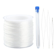 1 zak 1 rol plat elastisch kristalkoord 0,8 mm 65,61 yards (60 m) voor elastische armbanden met naalden, geschikt voor kralenprojecten