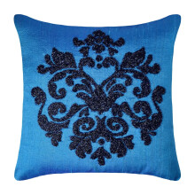 HomeCentric Kissenbezug mit Reißverschluss, Blau, 2er-Pack, 30 x 30 cm, Seidenkissenbezüge mit Perlenstickerei, Damastmuster, moderner Stil