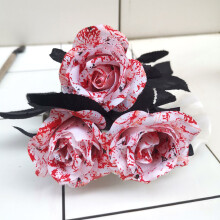 SUSUchens2 pezzi Decorazione floreale artificiale di Halloween Bouquet di rose di sangue realistiche Fiori finti per feste di fantasmi Decorazioni