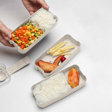 Stohovateľná bento krabica s lyžicou a vidličkou, 3-priehradkové nepriepustné nádoby na prípravu jedla, opakovane použiteľná obedárová