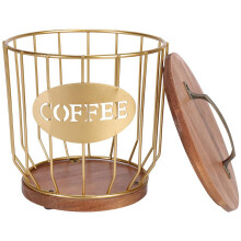 Porte-filtres à café avec couvercle, panier de rangement en métal pour filtres à café, accessoire de décoration pour bar à café, doré