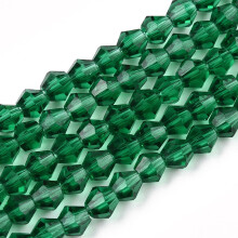 10-trådiga imitation österrikiska kristaller 5301 Bicone-pärlor fasetterade glaspärlor trådar gröna 4x4mm Hål: 1mm ca 88~89 st/tråd