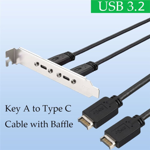 USB 3.2 KEY-A to Dual Type-C Female TYPE-E Baffle Cable Double Chassis PCI Front Data Adapter Cable High-Speed 10GB 2