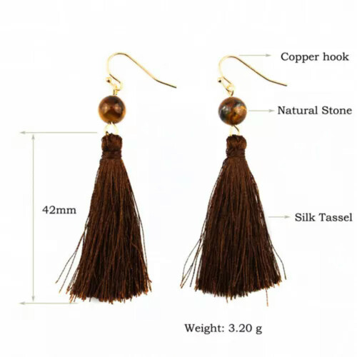 RSAMD ΝΕΑ Σκουλαρίκια Boho με φυσική πέτρα και μεταξωτή φούντα για γυναίκες Κοσμήματα 2
