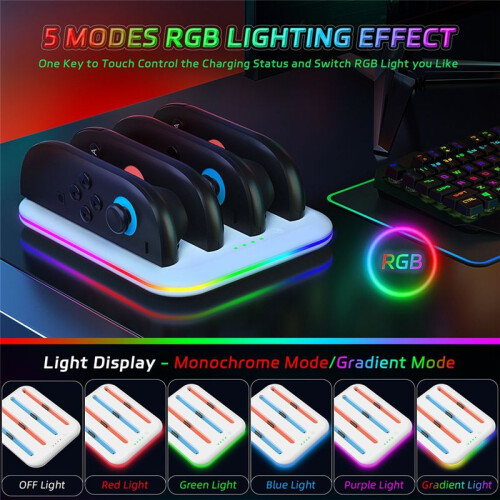 For  Charging Dock for   2 LED Indicator 4-Controller Charger Station with Charging Cable Black 2