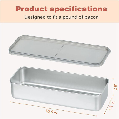 2pcs Bacon Container for Refrigerator, Stainless Steel Airtight Meat Storage Bacon Keeper, Storage Container 2