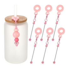 6 Pieces Beadable Cup Charms Charms Blank Strips for Standard Straw Jewelry Gift Making Blanks