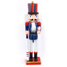 15 Zoll großer Baseballspieler-Nussknacker aus Holz, handbemalt mit gestreiftem Hut, Schläger und Ball – perfekt für Sammler oder als Geschenk